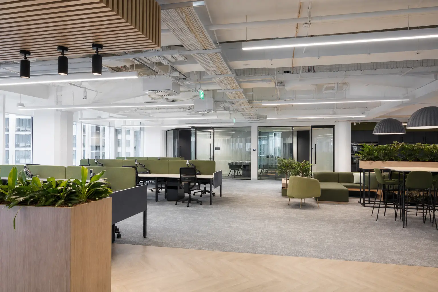 Representative Birmingham office fit-out with lighting, containment, power, data and meeting spaces
