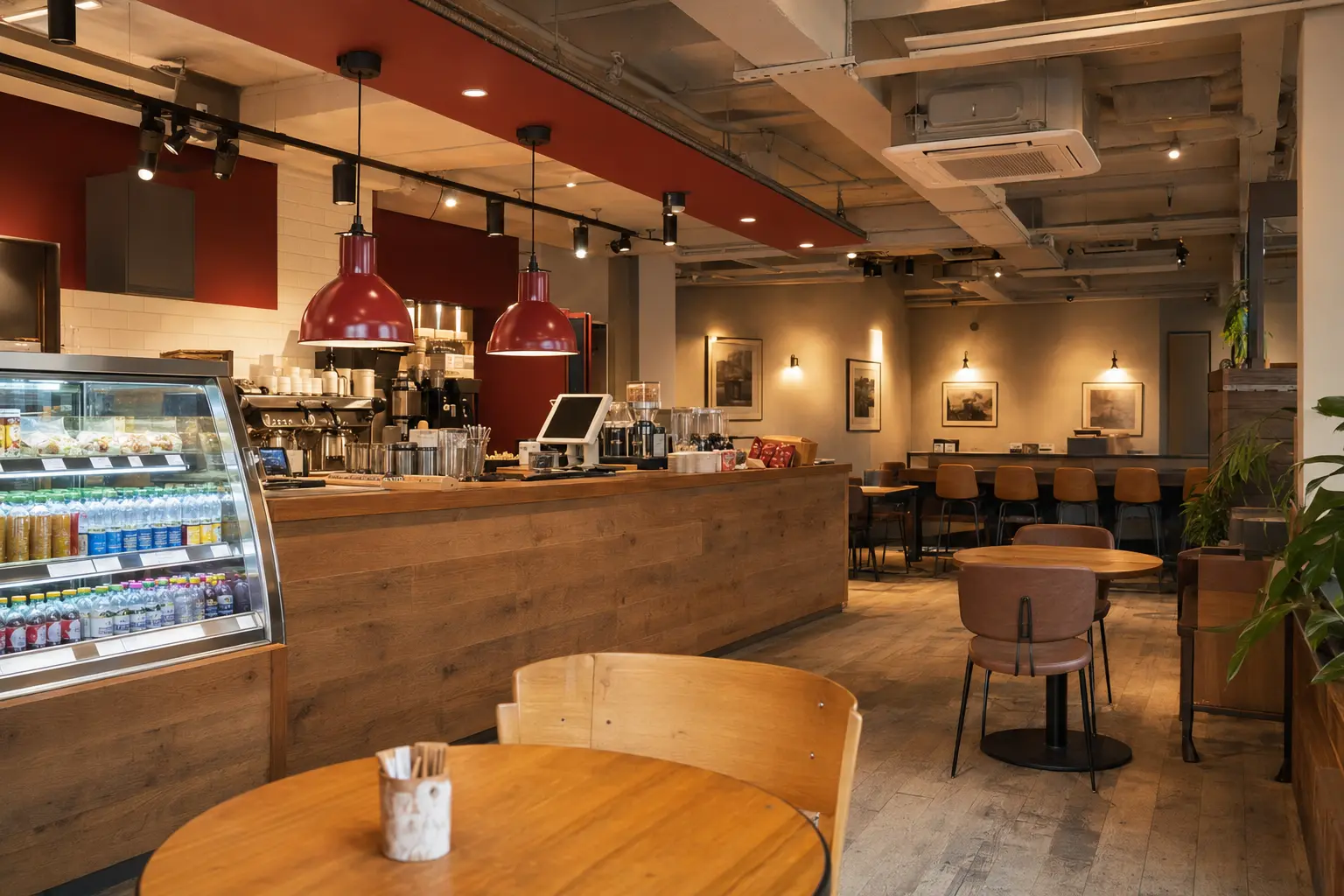 Illustrated UK grab-and-go cafe interior showing reactive electrical support